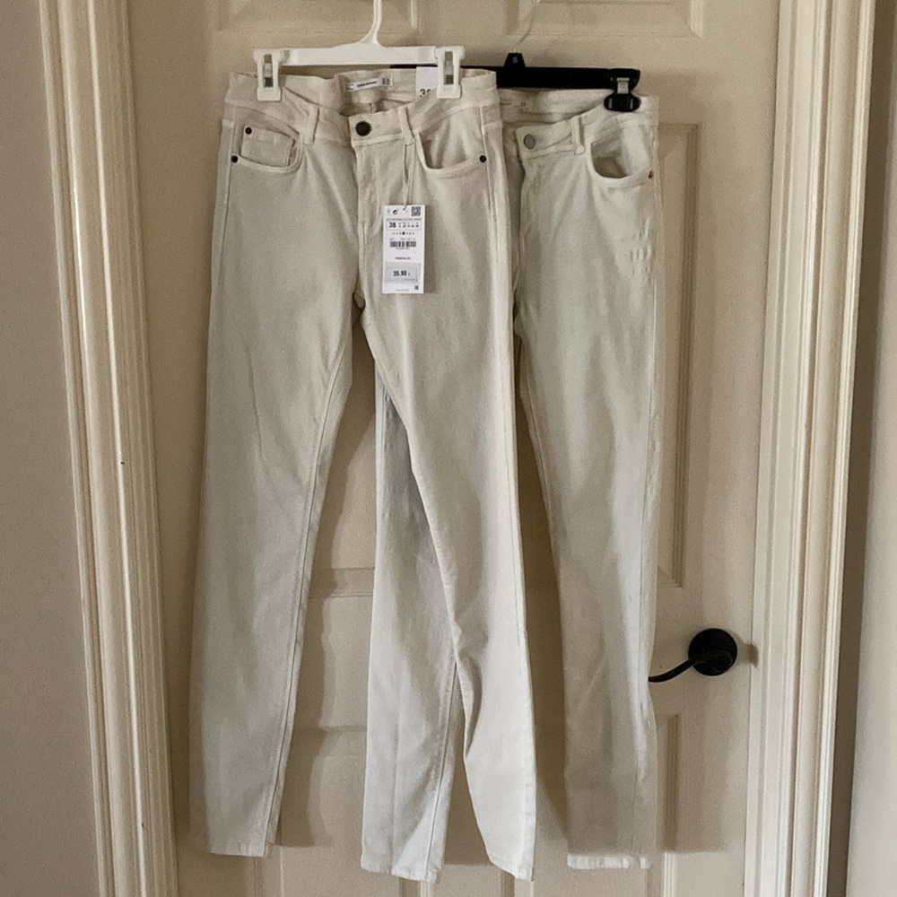 ZARA Trafaluc Denim SuperSoft Body Curves Khaki Pants US Size 6 Set of 2 NWT